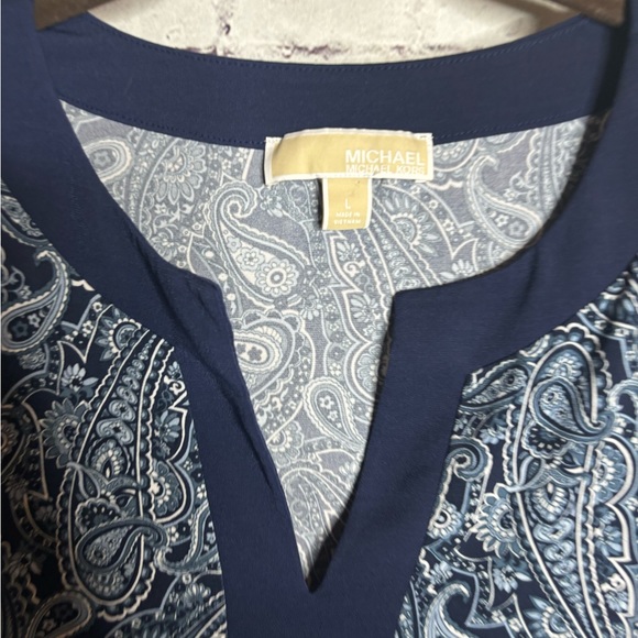Large Michael Kors blue long flared sleeve paisley top - Picture 2 of 5
